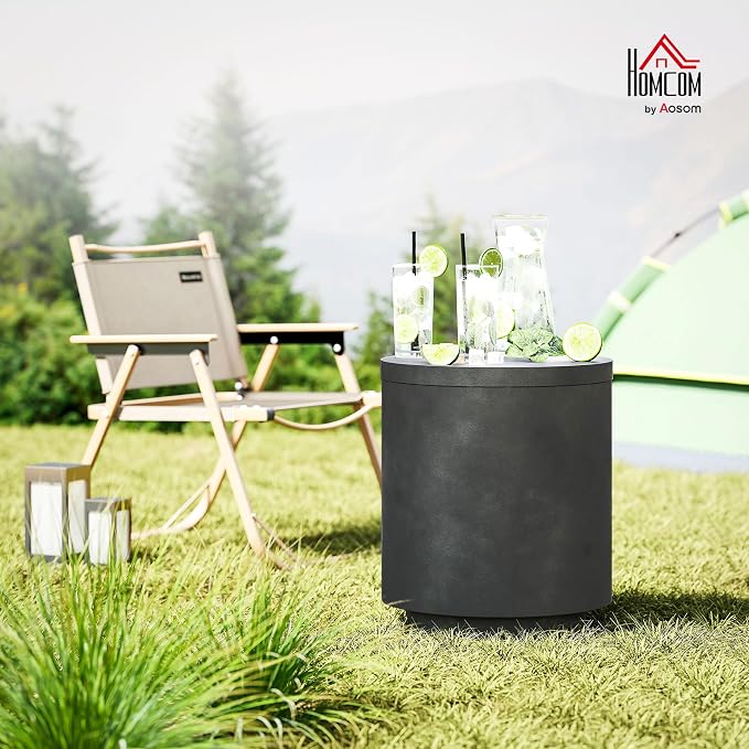 HOMCOM 2.6 Gal Outdoor Cooler Side Table, 3-in-1 Cool Coffee Table with Storage, Removable Ice Bucket and Lid, Concrete Small Patio Table for Party, Poolside, Deck, Charcoal Gray - Image 2