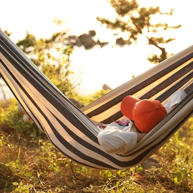 INNO STAGE Double Hammock with Tree Straps - Extra Large 2 Persons Hammock Portable Hanging Camping Bed for Patio, Backyard, Porch, Outdoor and Indoor Use - Soft Canvas Hammock with Carrying Bag - Image 4