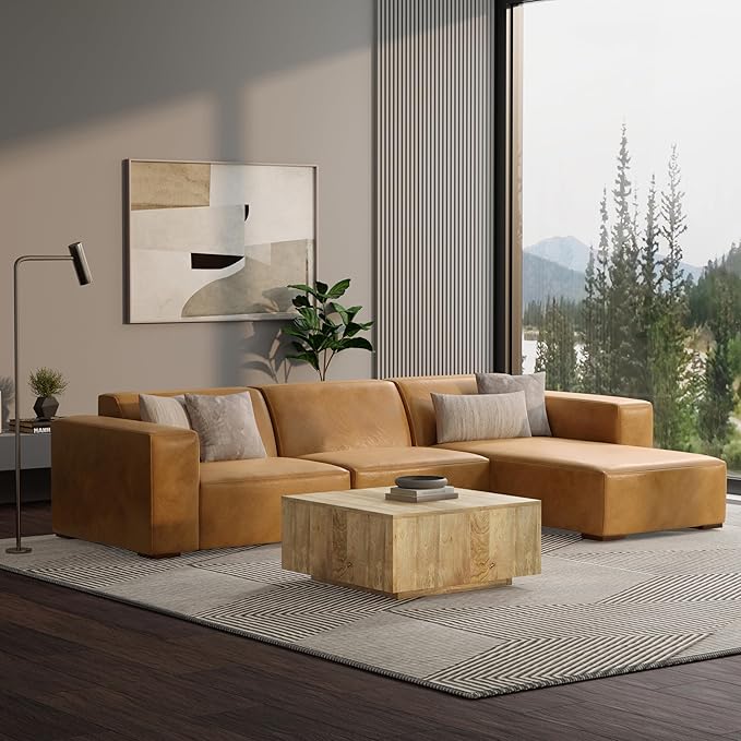 SIMPLIHOME Rex Right Chaise Sofa Module in Full-Grain Genuine Leather, Sienna, 44-inches W x 69.5-inches D, Handcrafted Modern-Style Right-Arm Chaise Lounge Chair for Living Room and Family Room