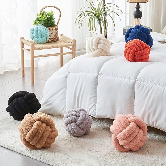 LUSJNGE Decorative Throw Knot Pillow Ball for Home Chair Sofa Couch Bed Aesthetic Round Decor Pillows Lambswool Knotted Pillow Cushion (Pink, 8 inches)