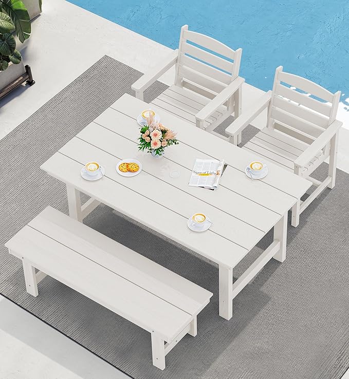 SERWALL Patio Dining Chair Set of 2, White - Image 6