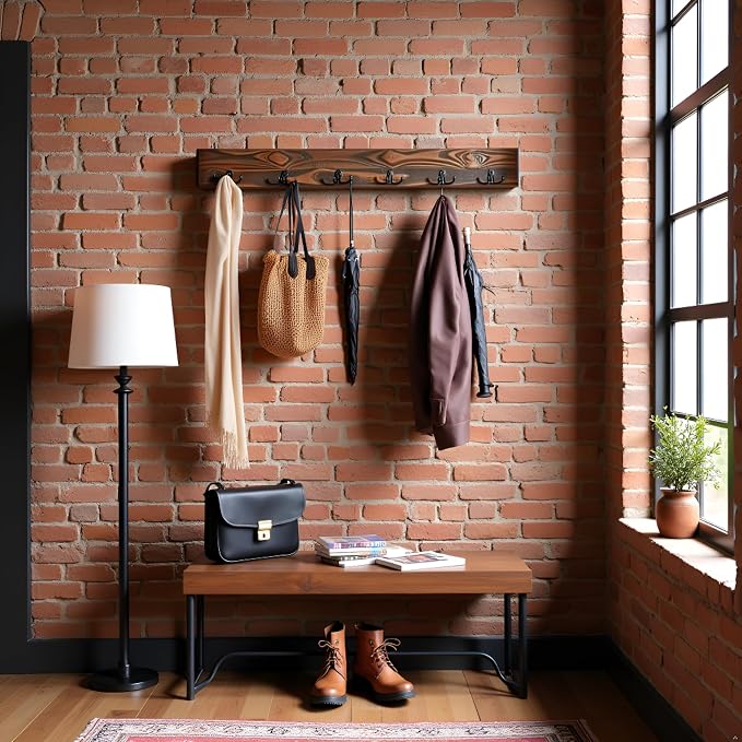 Alaterre Furniture Pomona Entryway Coat Hook – Modern Rustic 48-Inch Wall Mounted Coat Rack with 6 Hooks – Solid Wood and Space Saving for Jackets, Scarves & Bags in Mudroom or Hallway (Rustic Brown) - Image 5