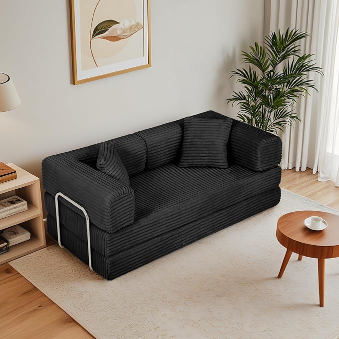 Eafurn 4-in-1 Convertible Folding Sofa Bed Boneless Loveseat Sofa in a Box - Foam Sleeper Couch with Fxied Frame, Modern Corduroy Upholstered Floor Couch & Fold Out Mattress | Breathable material, Fixed-shape Frame
