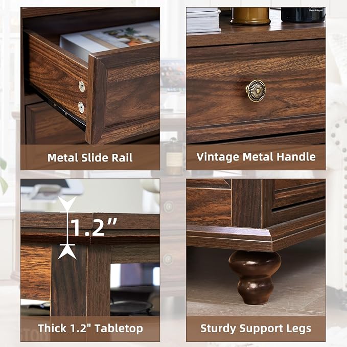 Joaxswe 24" Wide Farmhouse Night Stand Set of 2,Large End Table with 2 Drawers & Metal Handle,Brown Wood Dresser for Bedroom, Bed Side Table Chest of Drawers Cabinet, Nightstand for Living Room,Closet - Image 6