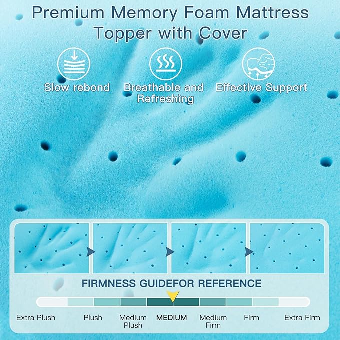 Airensky 3 Inch Memory Foam Mattress Topper, Cooling Gel Infused High Density Full (54"x75") Topper with Removable Skin-Friendly Cover, Bed Topper for Pressure Relief Back Pain, CertiPUR-US Certified
