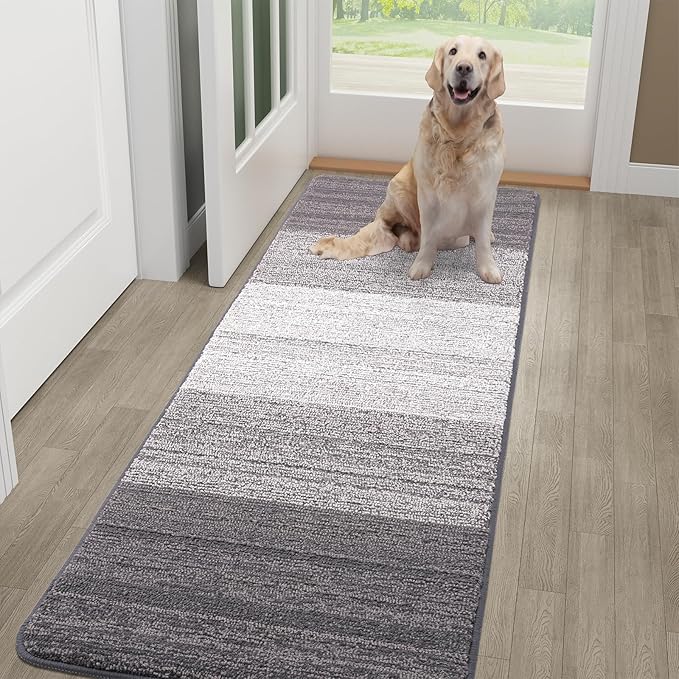 Kitinjoy Indoor Outdoor Door Mat, 48x30 Non-Slip Absorbent Dirt Trapper, Low-Profile Washable Inside Entrance Front Floor Mat, Sturdy Soft Entry Doormats for Entryway, Light Grey by Kitinjoy