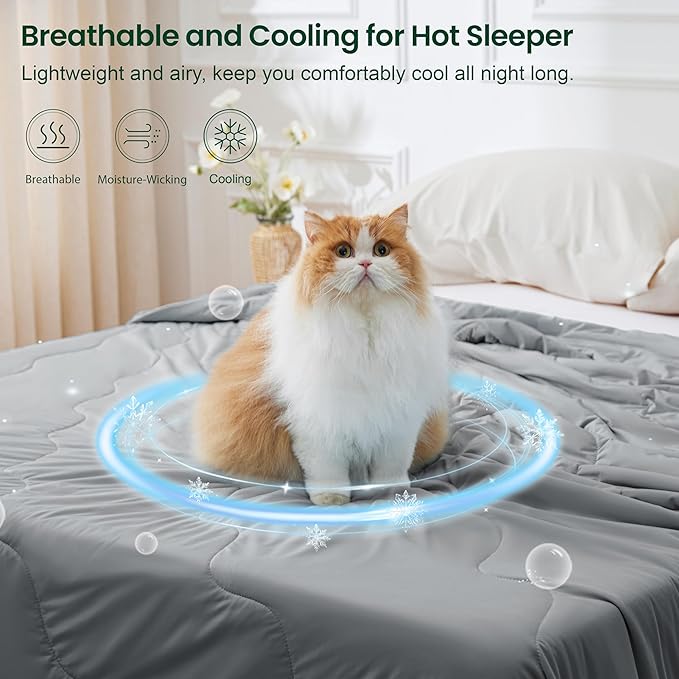 Love's cabin Cooling Comforter Queen Size, Double Sided Cooling Blankets for Hot Sleepers, Q-Max>0.4 Instant Cool-to-Touch, 2X Breathable & Moisture-Wicking, Oeko-TEX Certified, 90"x90" Grey
