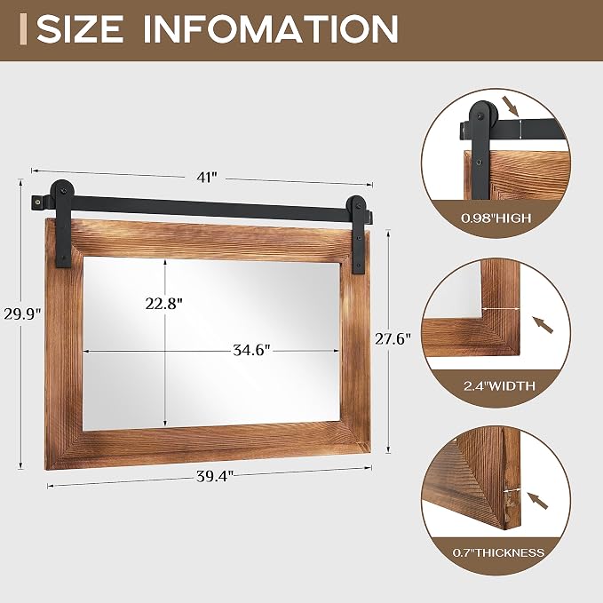 COGOOD Farmhouse Bathroom Mirror - 41" x 30" Rustic Barn Door Mirror for Living Room, Entryway, Bedroom, Vanity Wall Decor (Brown) - Image 5