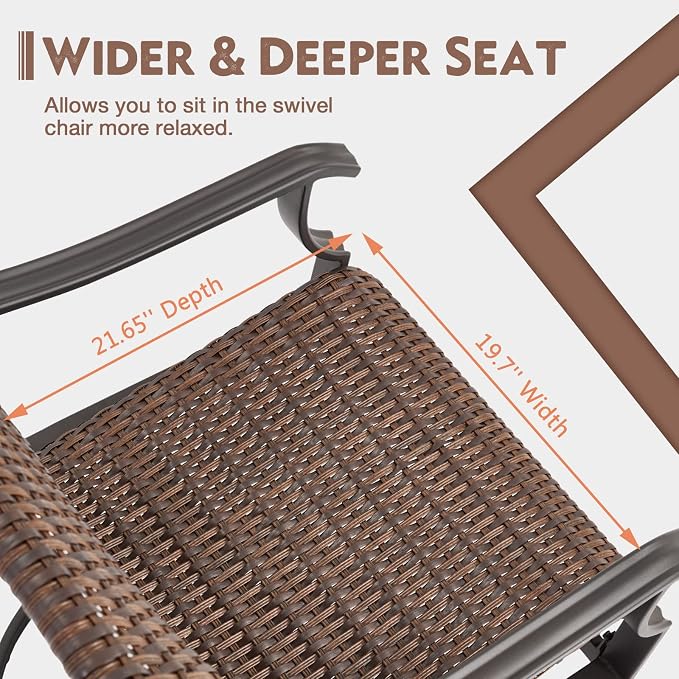 EROMMY Patio Wicker Swivel Chair Set of 4, Heavy Duty Outdoor Dining Chair with 23.5'' High Back, Extra-Large Water-Fall Seat, Rattan Porch Gentle Rocker for Outside, Backyard, Garden - Image 3