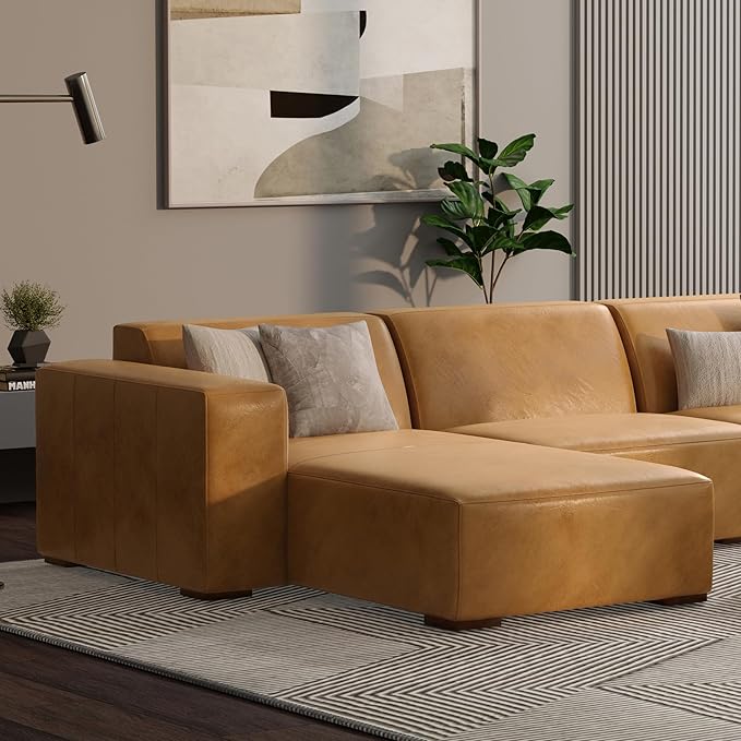SIMPLIHOME Rex Left Chaise Sofa Module in Full-Grain Genuine Leather, Sienna, 44-inches W x 69.5-inches D, Handcrafted Modern-Style Left-Arm Chaise Lounge Chair for Living Room and Family Room