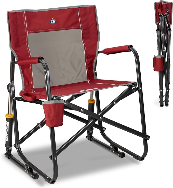 GCI Outdoor Freestyle Rocker Camping Chair | Portable Folding Rocking Chair with Solid, Durable Armrests, Drink Holder & Comfortable Backrest — Cinnamon by GCIOUTDOOR