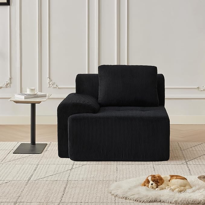 Modular Sectional Sofa with Movable Ottoman, 1 Seat Deep Seat Couch with 1 Pillow, Comfy Cloud Sectional Sofa for Living Room, Bedroom and Apartment (Black, 1 Left)
