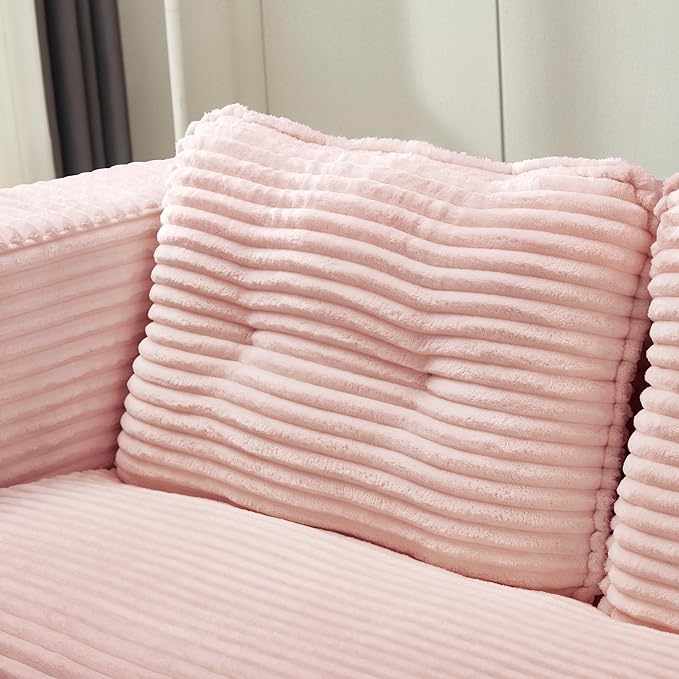 80" Convertible Sectional Sofa Bed, 3-in-1 Folding Floor Couch with Convertible Chaise Lounge, Plush Corduroy Sleeper Sofa for Living Room and Bedroom, No Assembly Required (Pink)
