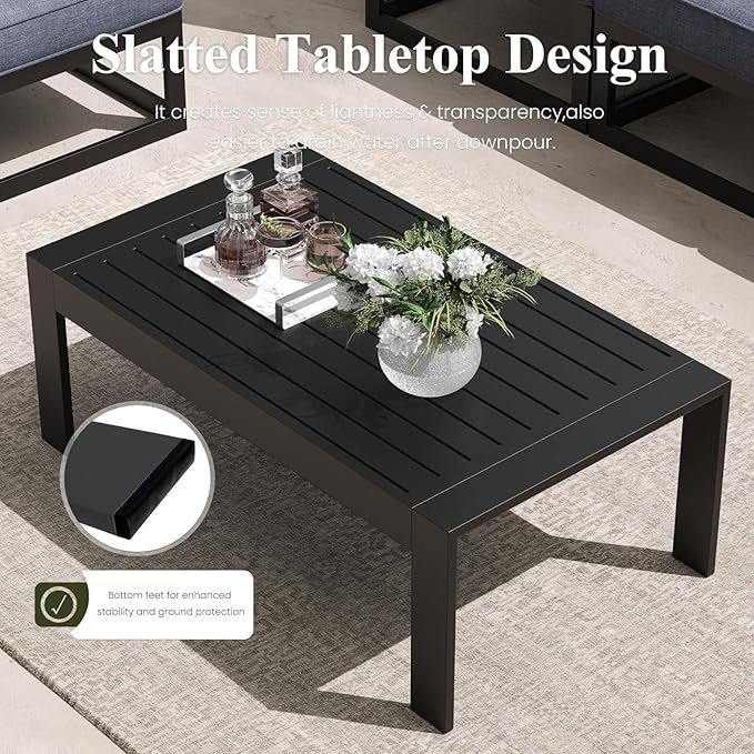 LayinSun Large Aluminum Patio Furniture Set, 9 Pieces Modern Outdoor Conversation Set Sectional Metal Sofa Set with Olefin Cushion