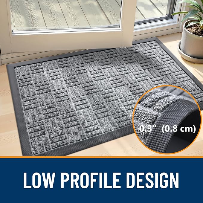 OLANLY Front Door Mat Outside Entrance 71x47, Absorbent, Heavy Duty Sturdy Natural Rubber Doormat Indoor Outdoor, Non-Slip, Stain and Fade Resistant, Low Profile Floor Mat for Entryway, Charcoal Gray - Image 4