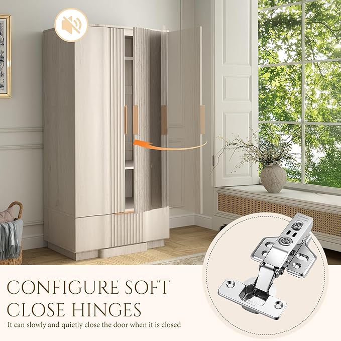 Yechen 67" Fluted Armoire Wardrobe Closet Set of 2 with Doors and Drawer, Wooden Wardrobe Closet Cabinet with Adjustable Shelve, Modern Small Armoires Storage Clothes, Coats for Bedroom, White, 2pcs