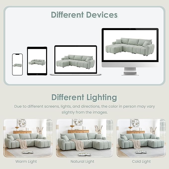 ERYE 110" L-Shaped Sectional Sofa 4 Seat Tufted Sofa Couches with Ottoman, Oversized Tufted Boucle Upholstered Corner Sectional Couch for Living Room Home Apartment