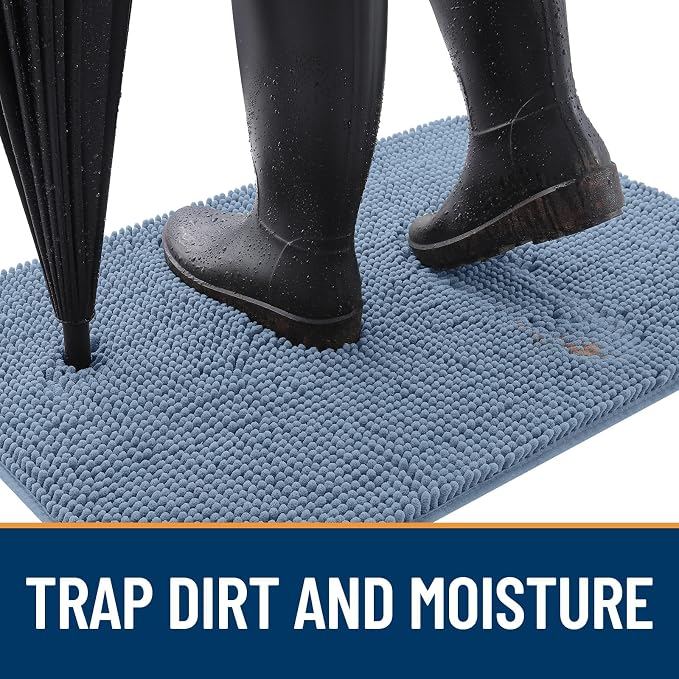 OLANLY Dog Door Mat for Muddy Paws 50x30, Absorbs Moisture and Dirt, Absorbent Non-Slip Washable Doormat, Quick Dry Chenille Mud Mat for Dogs, Entry Indoor Entryway Carpet for Inside Floor, Airy Blue - Image 2