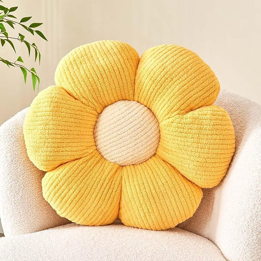Kcvvcr Flower Throw Pillow, Soft Yellow 14.9" Shaped Floor Pillow for Home Decor, Cute Aesthetic Plush Decorative Pillows for Bed, Sofa, Couch
