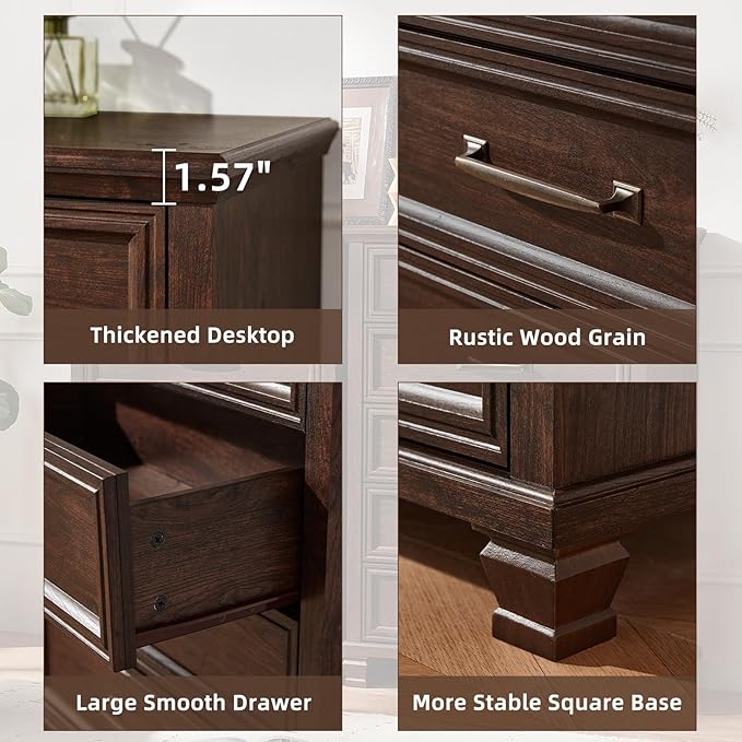 SAVOR LIFE Farmhouse Bedroom Dresser and Nightstand Set, 5 Drawer Dresser & 2 Drawer Nightstand Set, Rustic Wood Bedroom Furniture Set for Home, Walnut