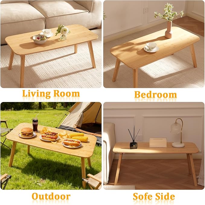 Coffee Table Foldable Mid Century Desk TV Stand with Open Storage Shelf Center Table for Living Room Furniture RV No Assembly, Natural (39.37IN)