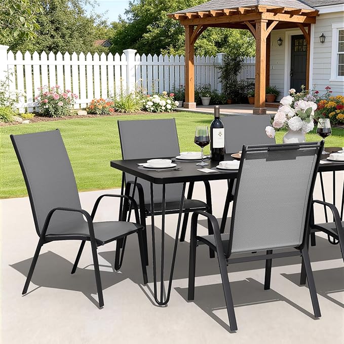 JEAREY Patio Dining Chairs Set of 4, Outdoor Stackable Dining Furniture Set, All Weather Dining Set for Lawn, Garden, Backyard, Poolside, Deep Gray - Image 4