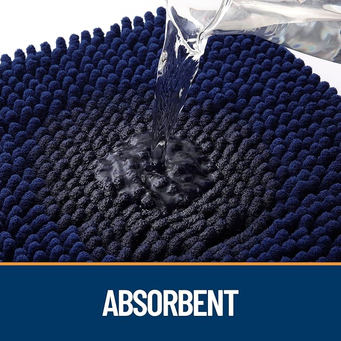 OLANLY Dog Door Mat for Muddy Paws 34x21, Absorbs Moisture and Dirt, Absorbent Non-Slip Washable Doormat, Quick Dry Chenille Mud Mat for Dogs, Entry Indoor Entryway Carpet for Inside Floor, Navy Blue - Image 3