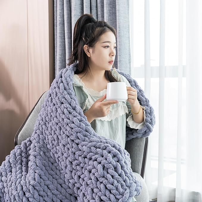 Chunky Knit Blanket - Luxury Soft Cozy 50 * 60 Throw Blanket,100% Woven Blanket Rope Knot Throw Blanket for Couch, Sofa, Home Decor, Gift - Machine Washable (Dark Grey, 40 * 50)
