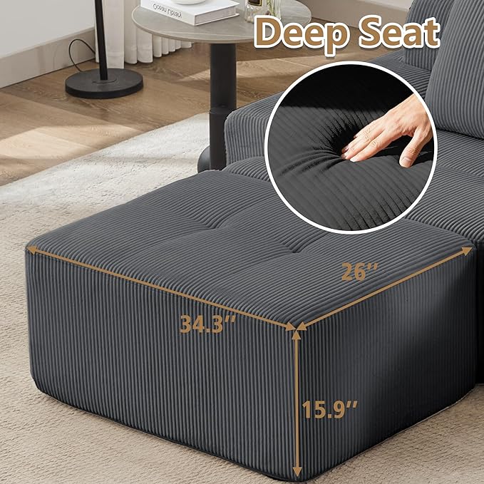 KIGOTY Modular Sectional Sofa,3 PCS Comfy Cloud Sectional Couch with Deep Seat, L-Shaped Corner Sofas with Ottoman, Modern Boneless Couch for Living Room, No Assembly Required,Grey
