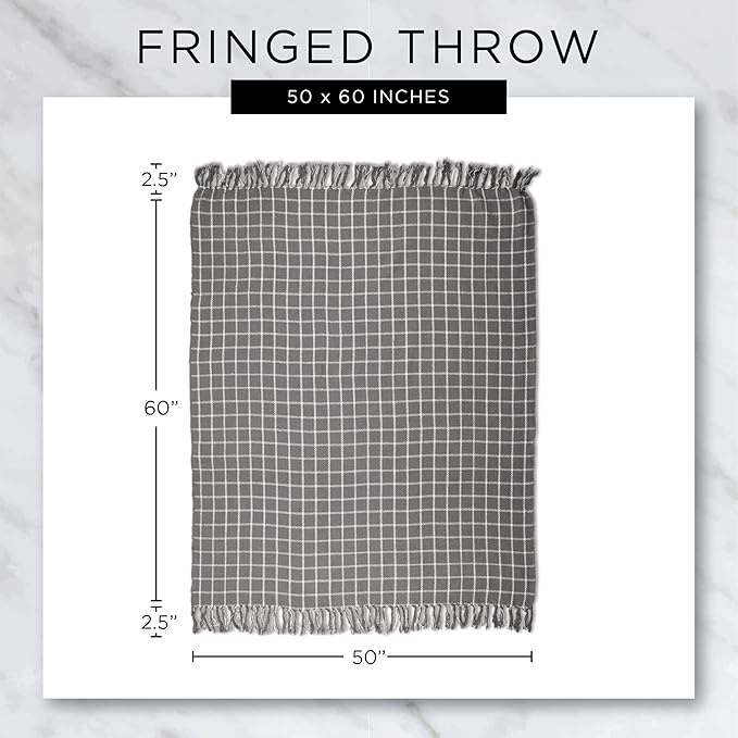 DII Modern Zig Zag Throw Blanket Woven Cotton, Hand-Knotted 2.5" Fringe, 50x60, Black