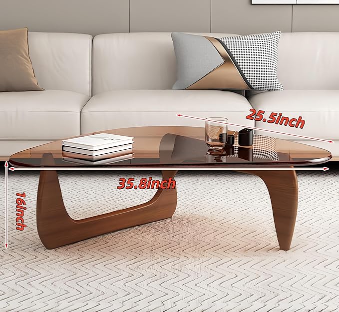 Modern Glass Coffee Table for Living Room, Small mid Century Coffee Table, Stylish Coffee Tables Suitable for Bedroom Living Room Reception Office Tables (Walunt+Brown, Medium35.8in)