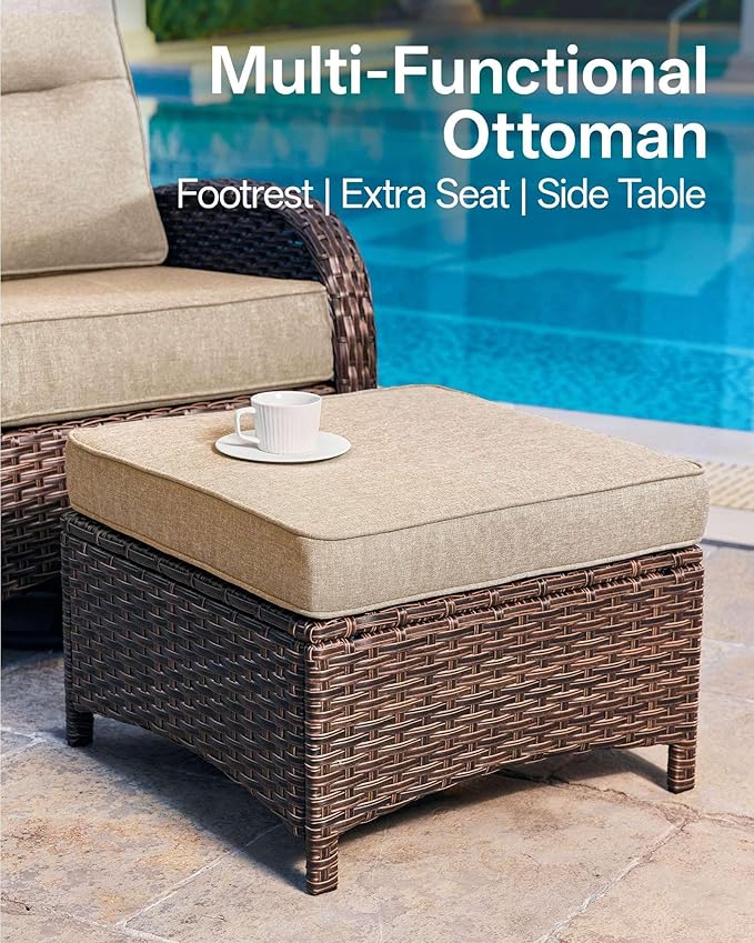 Patio Furniture Set with 6-Inch Thick Cushions, High Back Outdoor Swivel Rocker Chairs and Patio Couch, 7-Piece Easy Assembly Conversation Set for Porch Deck Pool Yard in Beige
