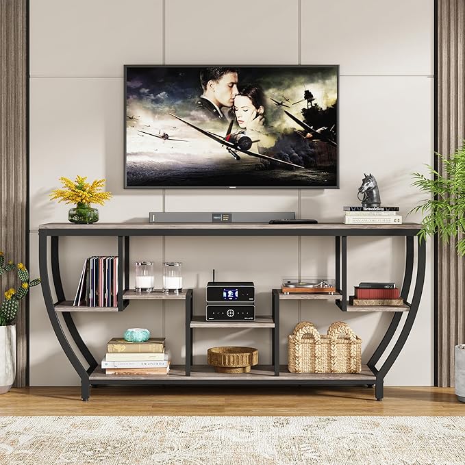 LITTLE TREE 70.9 Inch Long Sofa Table with Shelves, Rustic Console Table with Storage, Industrial Entryway TV Stand, Behind Couch Table Accent Tables for Living Room, Hallway, Foyer