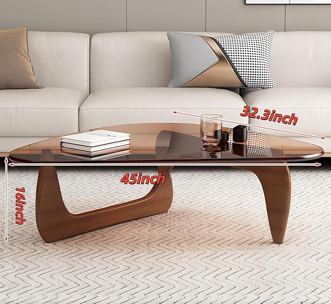 Modern Glass Coffee Table for Living Room, Small mid Century Coffee Table, Stylish Coffee Tables Suitable for Bedroom Living Room Reception Office Tables (Walunt+Brown, Large45in)