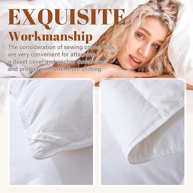 Cosybay Feather and Down Comforter Insert California King Size, 100% Cotton Cover, All Season White Down Feather Duvet Insert, Fluffy Soft Hotel Luxury Bedding for Bedroom, Cal King 104 x 96 Inch