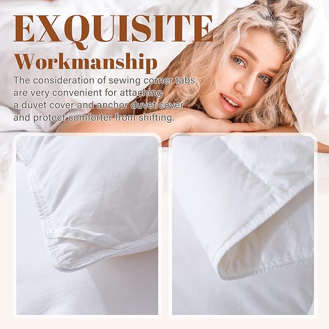 Cosybay Heavyweight Queen Size Feather Down Fiber Comforter - White Thicker Winter Duvet Insert, Ultra Soft 100% Cotton Cover, Luxury Hotel Bedding with Corner Tabs, 90"x90"