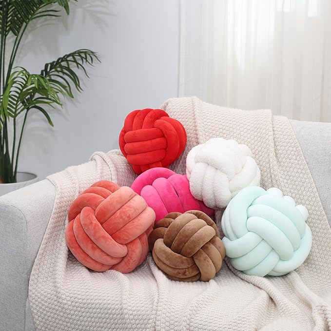 Petrella Knot Pillow Ball Round Throw Pillows Home Decor Cushion Decorative Aesthetic Throw Pillows，Coffee 8inch