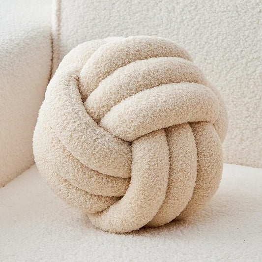 LUSJNGE Decorative Throw Knot Pillow Ball for Home Chair Sofa Couch Bed Aesthetic Round Decor Pillows Lambswool Knotted Pillow Cushion (Beige, 11 inches)