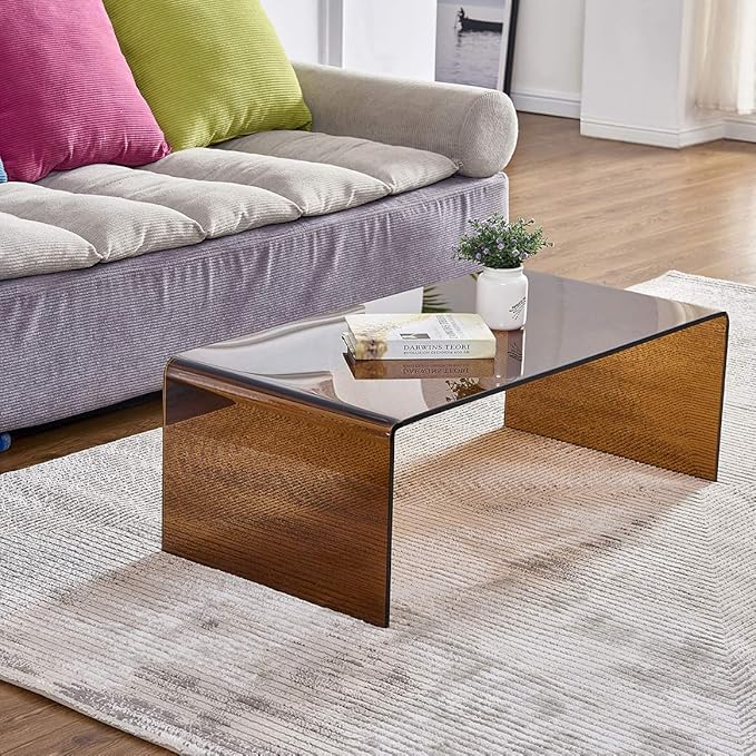 Premium Tempered Glass Coffee Table,Small Modern Coffee Table for Living Room,Match Well with Rug (Brown, 39.4"x19.7"x13.8")