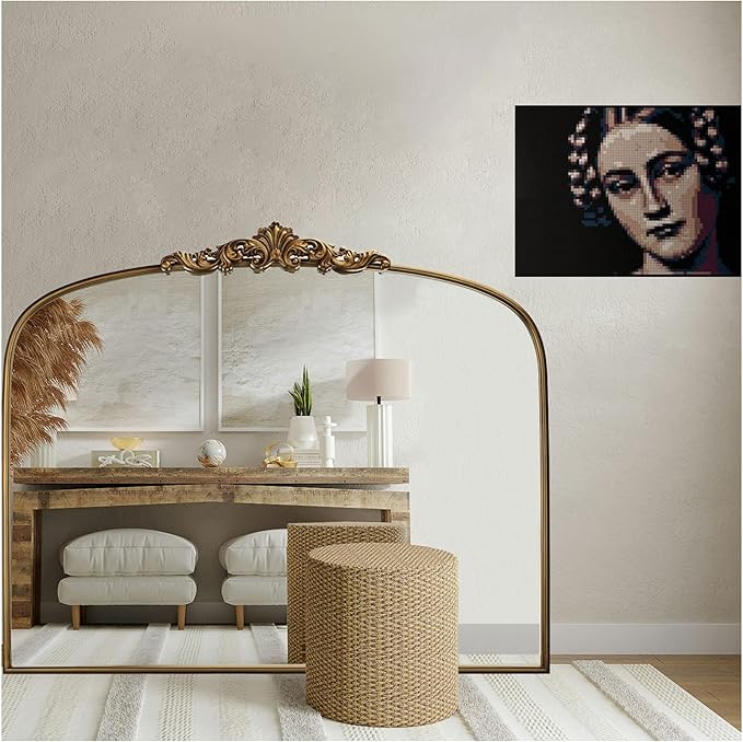 Vintage Gold Ornate Baroque Mirror - 36"X30" Arched Antique Brass Mirror with Full Metal Frame - Ideal for Entryway, Fireplace, Living Room, Hallway or Wall Decor (Upgrade Tempered Glass) by Wemily