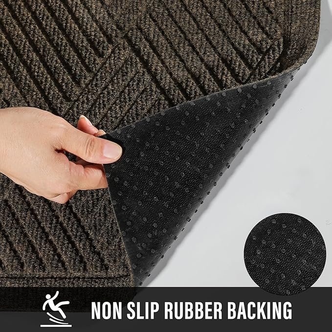 HIYARD Sturdy Front Door Mat, Absorbent Muddy Dirt Resist Welcome Door Mats Outdoor Indoor, Stain and Fade Resistant, Non-Slip Rubber Backing Low Profile Doormat for Entryway, 47×32, Brown - Image 3