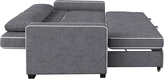 Serta Ainsley 72.6" Convertible Sleeper Sofa, Queen Size, Dreamcoil Comfort, Soft Woven Fabric, Charcoal