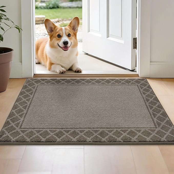BEQHAUSE Door Mat Indoor Entrance Dirt Trapper Rugs for Entryway Non Slip Welcome Mat Absorbent Floor Mat Low Profile Washable Front Doormat for Dirty Paws, 24" x 36", Brown by BEQHAUSE