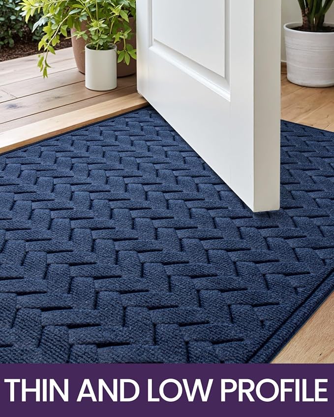DEXI Front Door Mat Outside Entrance, 3x5 ft Large Non Slip Entry Doormat Dirt Trapper with Rubber Back, Low Profile Ultra Absorbent Welcome Mats for Inside House Home Patio Entryway, Wave Navy - Image 7