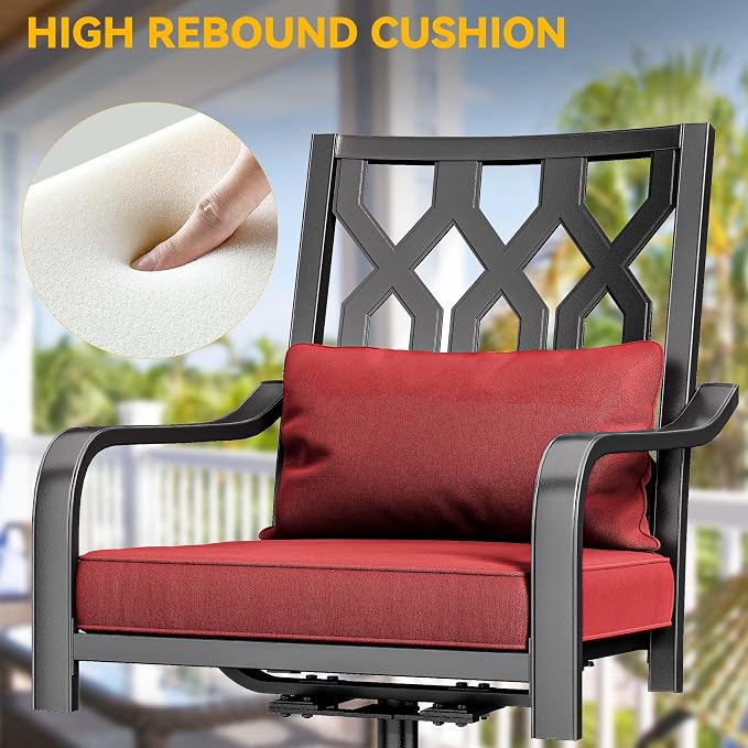DWVO Swivel Patio Chairs Set of 12, Heavy-Duty Outdoor Swivel Chairs with 352lbs Capacity, All-Weather Metal Frame & Red Plush Cushions with Lumbar Pillow for Patio Deck Poolside Balcony Backyard - Image 5