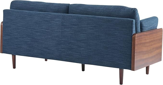 Merax 71.75" Mid-Century Modern Sofa with Plush Cushions, Wood Sides & Rounded Legs Compact & Stylish Couch for Living Room, Apartment Office, Navy