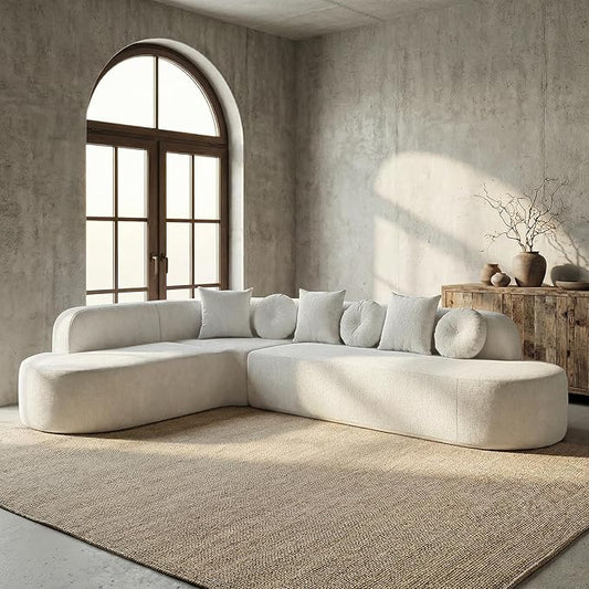 123" Boneless Modular Sectional Sofa, Modern Curved L-Shaped Cloud Foam Couch with High Density Sponge & Pocket Spring, Chenille Fabric, Non-Assembly Frameless Floor Sofa for Living Room | Plush, Wider Armrest