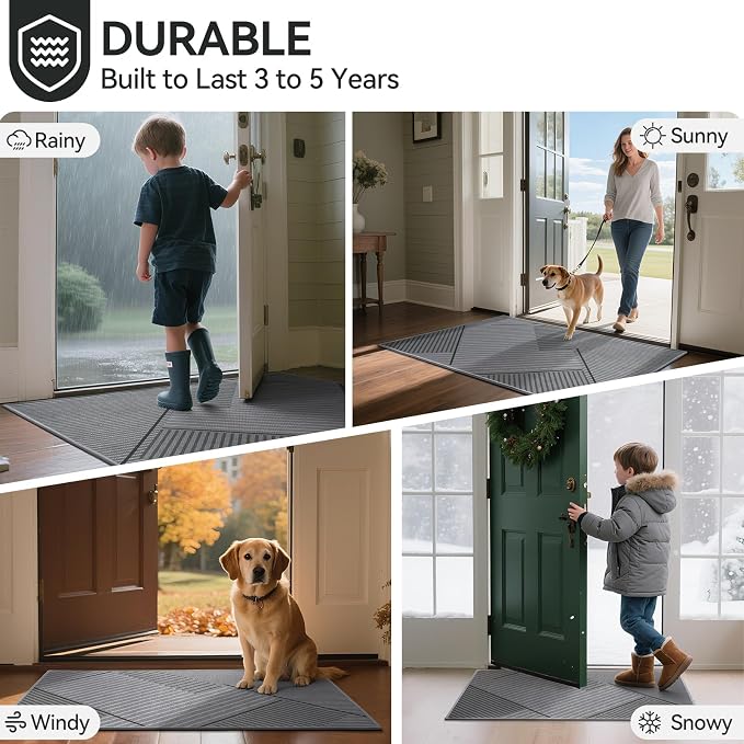Front Door Mat 17''x30'', Non Slip Absorbent Dirt Resist Washable Low-Profile Indoor Doormat, Easy Clean Welcome Entryway Door Mats, Grey - Image 9