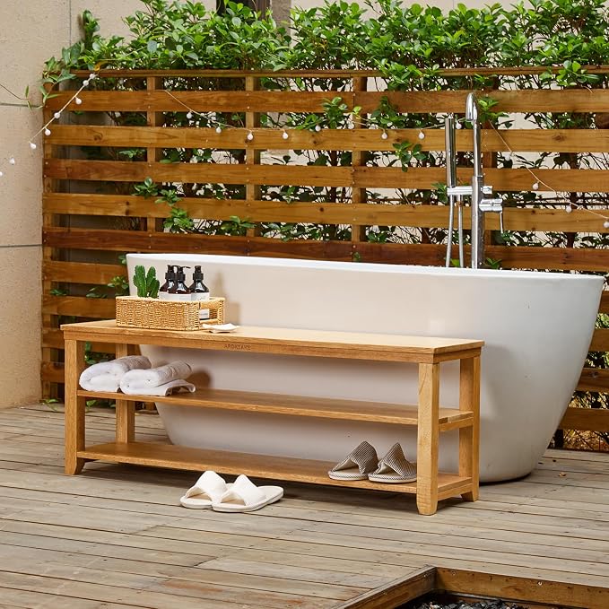 Shoe Rack Bench, 2-Tier Wood Heavy Duty Shoe Organizer Shelf for Entryway, Living Room,Bedroom (Natural, 11.81"x 45.7"x 16.54") - Image 3