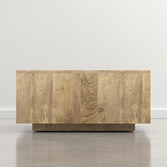 SIMPLIHOME Lockhart Square Coffee Table - 30 inch Wide Solid Mango Wood Living Room Table in Natural Blonde, Modern Cocktail Table for Family Room with Large Surface and Low Profile, Assembled